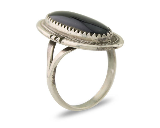Navajo Handmade Ring 925 Silver Black Onyx Native American Artist C.80's