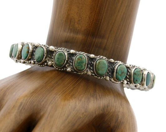 Navajo Bangle Bracelet .925 Silver Natural Royston Turquoise Signed Montoya C80s