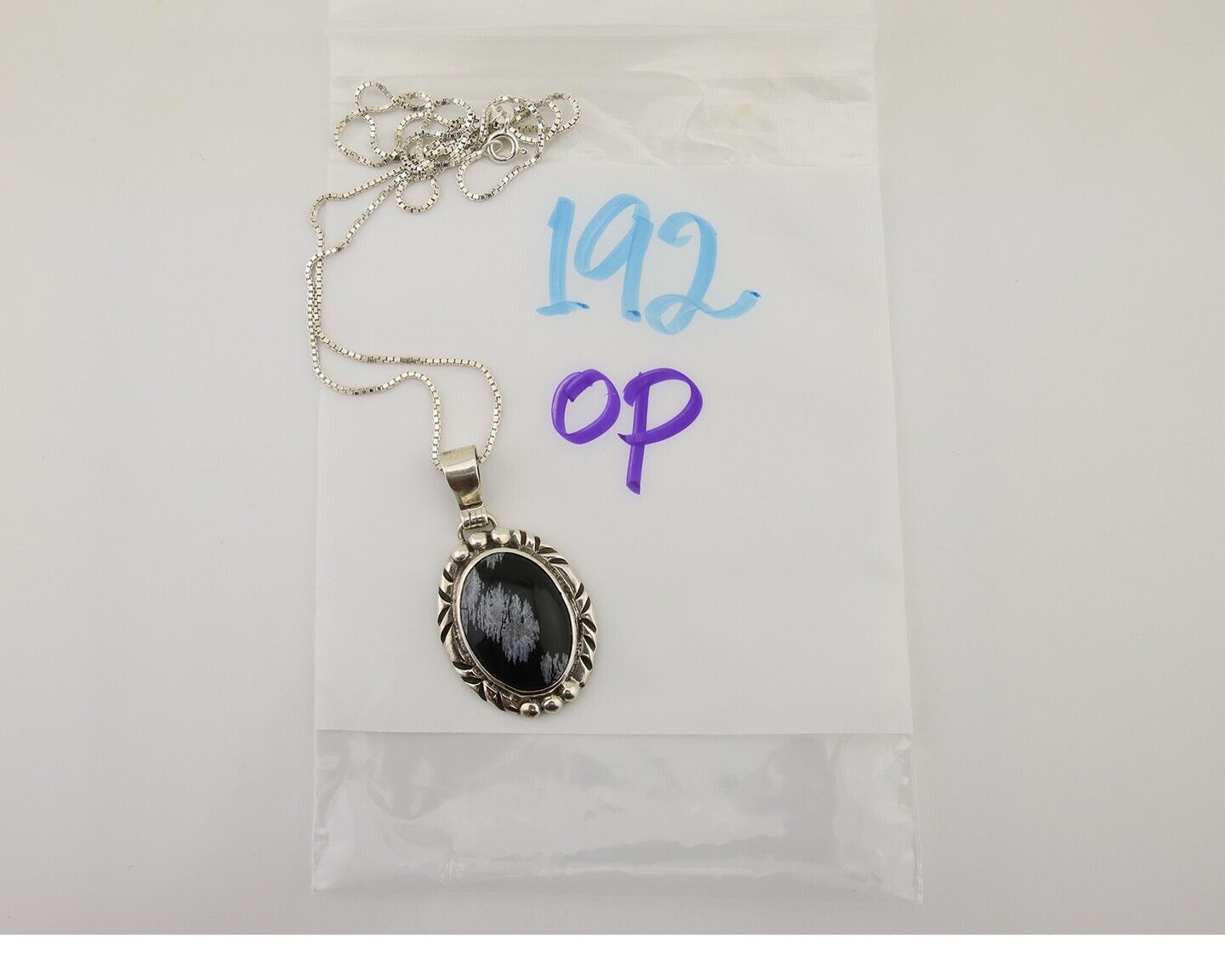 Navajo Necklace 925 Silver Onyx Natural Snowflake Agate Signed Native American