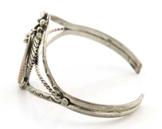 Navajo Cuff Bracelet Sterling Silver Authentic Pink Muscle Artist Signed EP