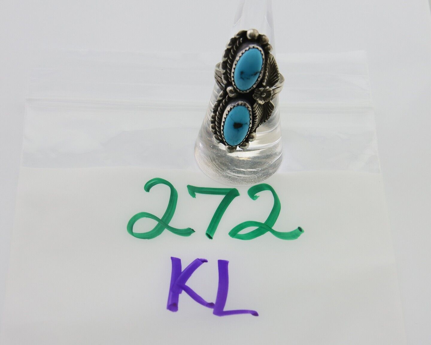 Navajo Ring 925 Silver Natural Blue Turquoise Native Artist Signed SC C.80's