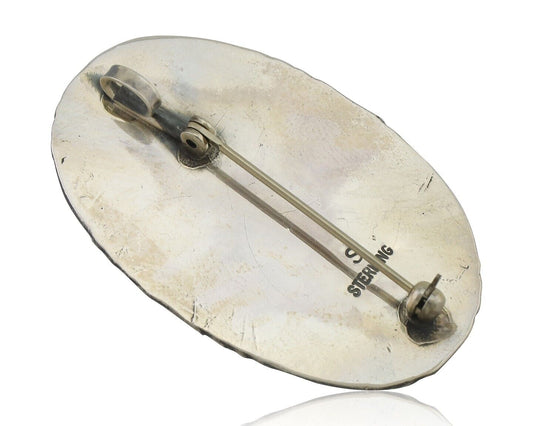 Navajo Pin Pendant 925 Silver Natural Spiderweb Turquoise Signed S C.80's