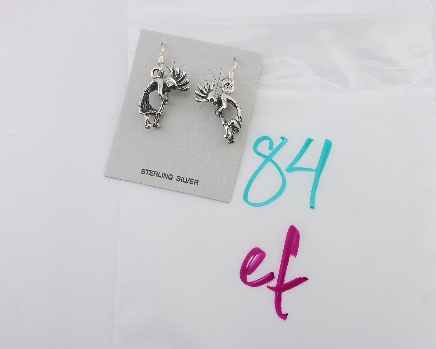 Navajo Kokopelli Dangle Earrings 925 Silver Native American Artist C.80's