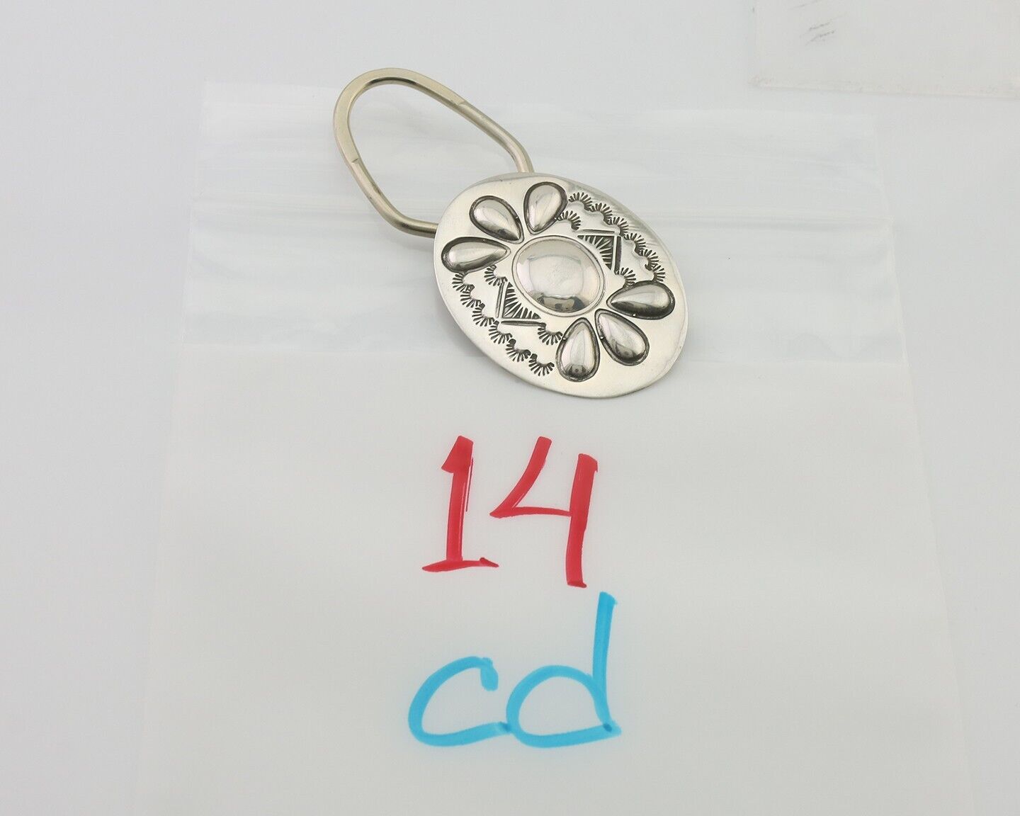 Navajo Hand Stamped Key Chain .925 Silver Handmade Native American Artist C.80's