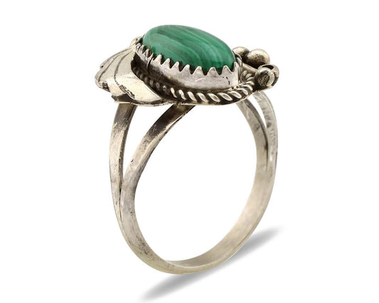 Navajo Ring 925 Silver Natural Mined Malachite Artist Signed Justin Morris C.80s