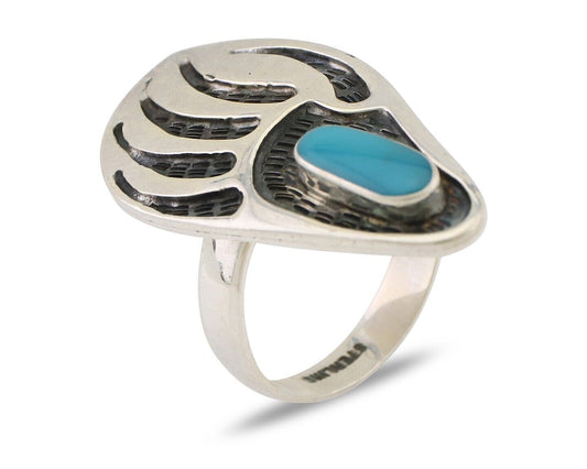 Navajo Badger Paw Ring 925 Silver Turquoise Native American Artist C.80's