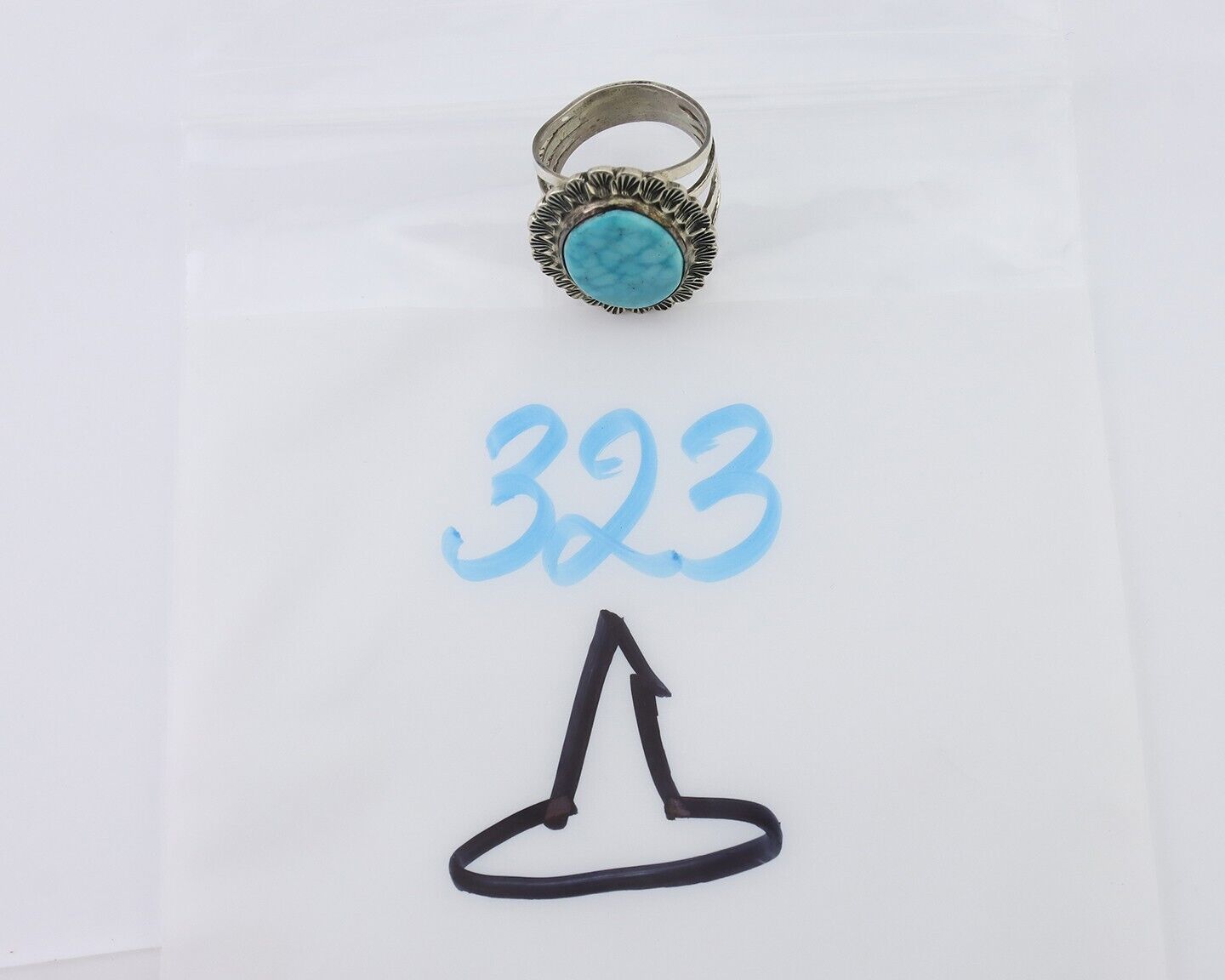 Navajo Ring 925 Silver Spiderweb Turquoise Signed Allison Lee C.80's