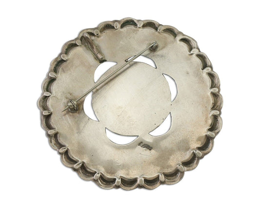 Navajo Pin Pendant 925 Silver Blue Turquoise Native American Artist C.80's