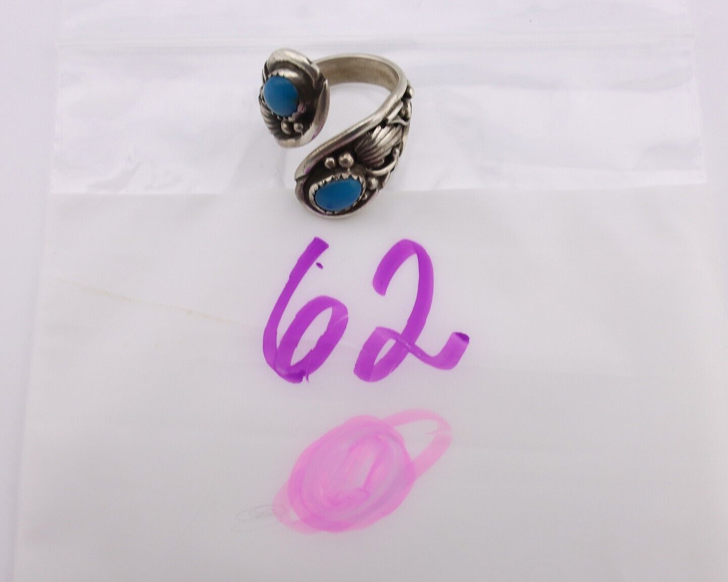 Navajo Ring 925 Silver Natural Blue Turquoise Artist Signed J C.80's