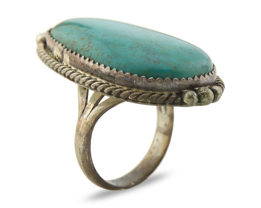 Navajo Ring 925 Sterling Spiderweb Blue Turquoise Native Artist C.80's Size 7.25