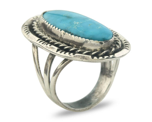 Navajo Ring 925 Sterling Turquoise Handmade Signed Jack Tom C.80's Size 7.75