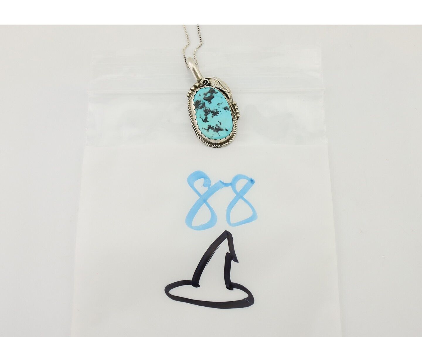 Navajo Necklace 925 Silver Sleeping Beauty Turquoise Signed Justin Morris C.90's