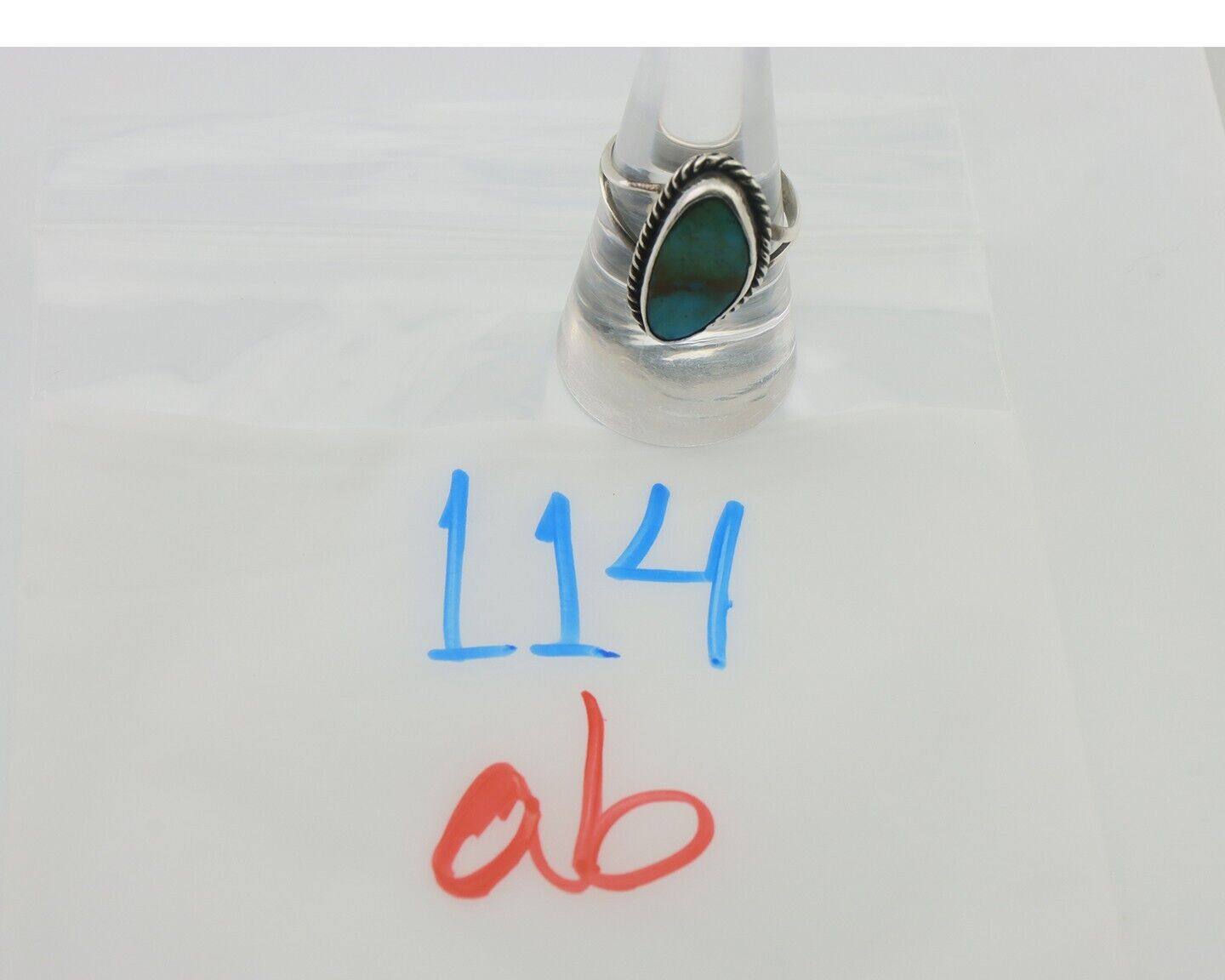 Navajo Ring 925 Silver Blue Gem Turquoise Artist Signed Rabbit Stick C.80's
