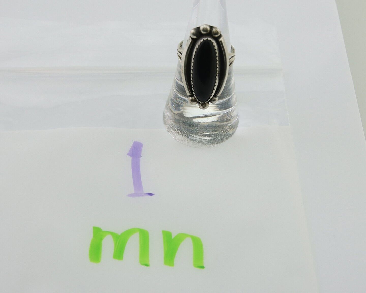 Navajo Handmade Ring 925 Silver Black Onyx Artist Signed SC C.80's