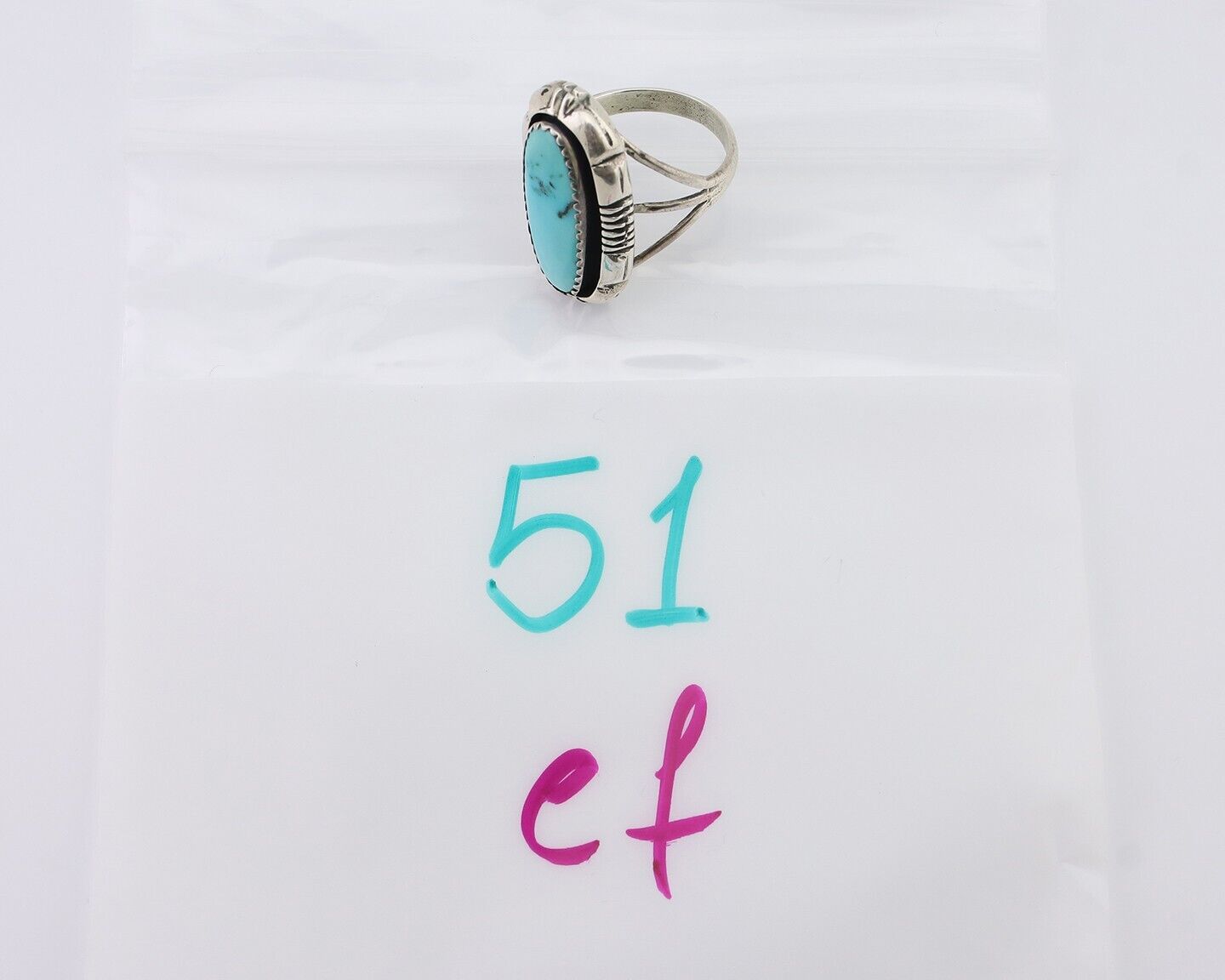 Navajo Ring 925 Silver Natural Turquoise Signed L Yazzie Size 7.0 C.80's
