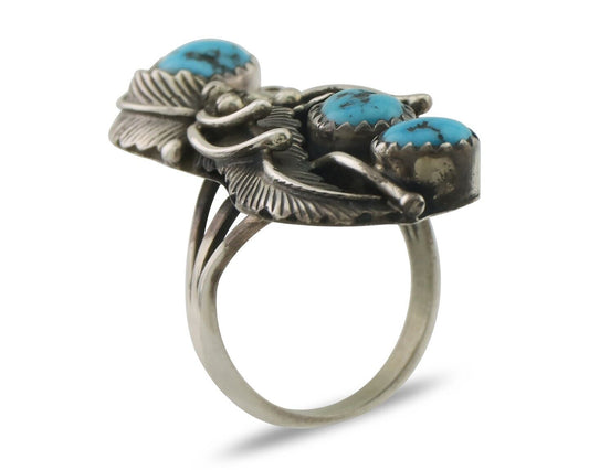 Navajo Ring 925 Silver Sleeping Beauty Turquoise Native American Artist C.80's