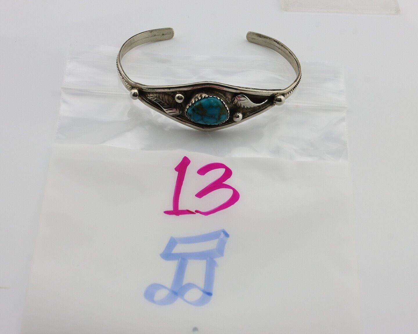 Navajo Bracelet 925 Silver Spiderweb Kingman Turquoise Native American C.80's