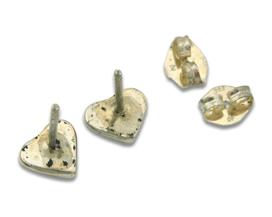 Navajo Heart Earrings 925 Silver Natural Inlaid Coral Native American Artist C80