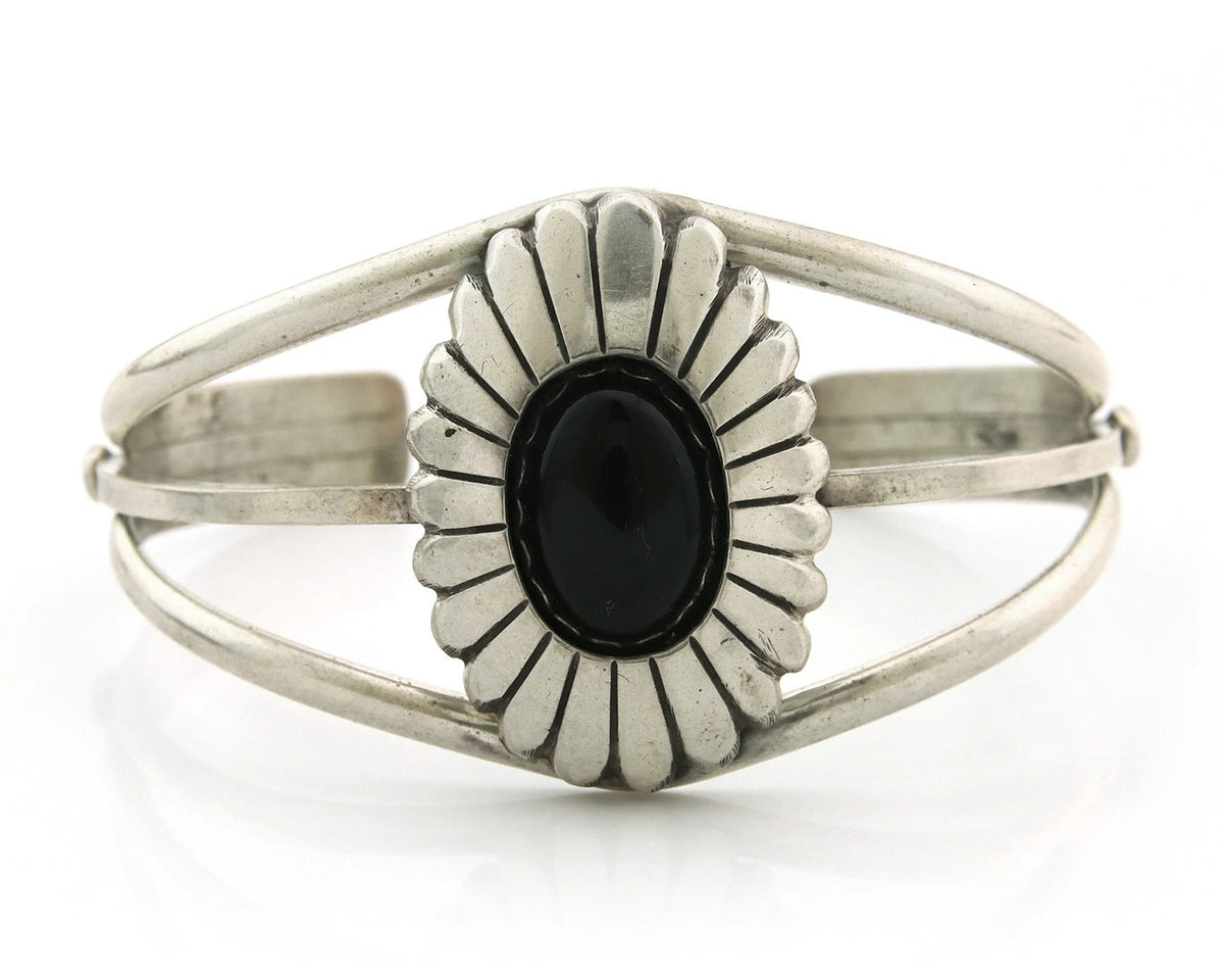 Navajo Cuff Bracelet Sterling Silver Black Onyx Handmade Vintage