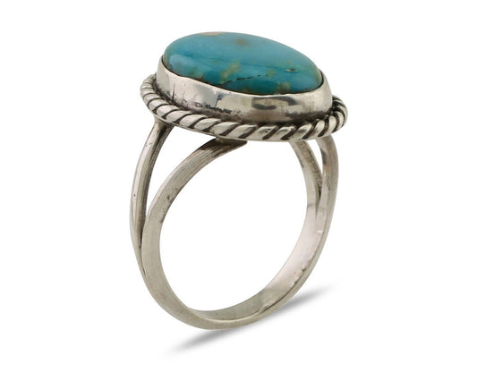 Navajo Ring 925 Silver Kingman Turquoise Native American Artist C.80's