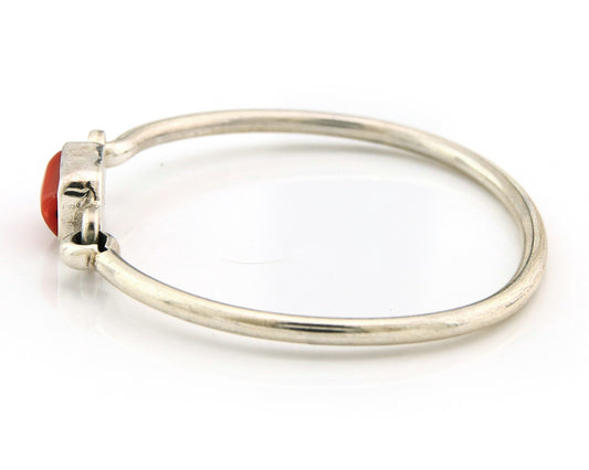 Navajo Bracelet Sterling Silver Natural Red Coral Artist Signed Sunrise