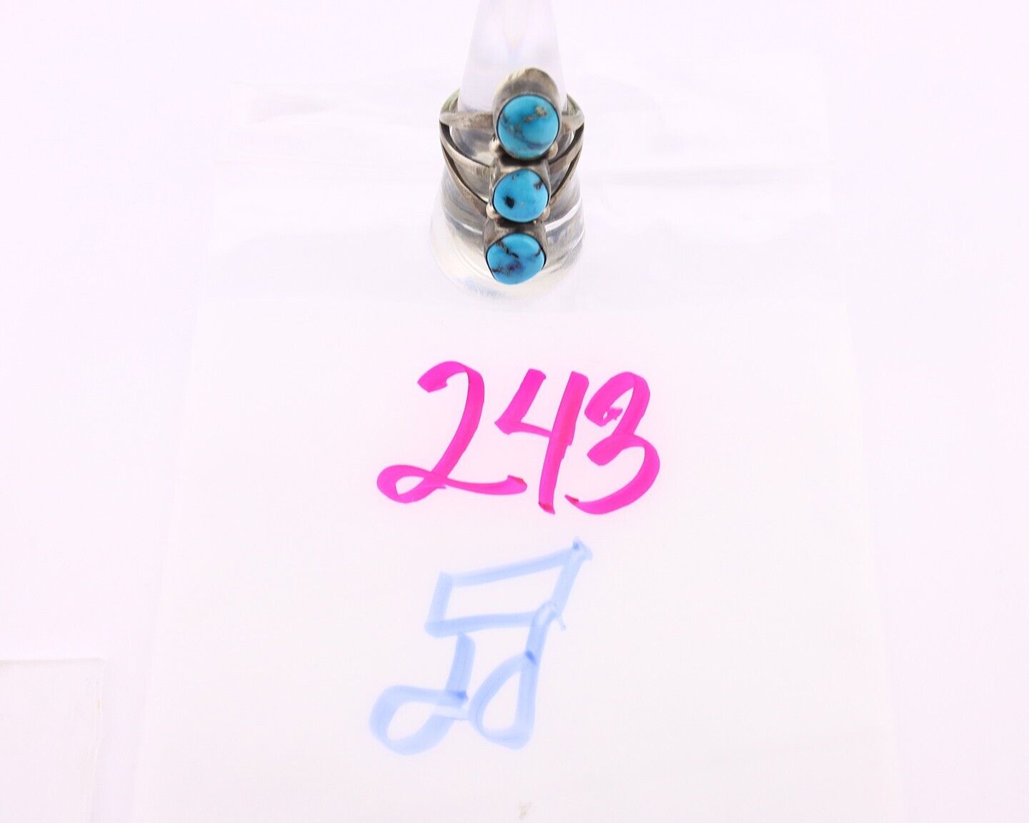 Navajo 3 Stone Ring 925 Silver Blue Turquoise Native American Artist C.80's