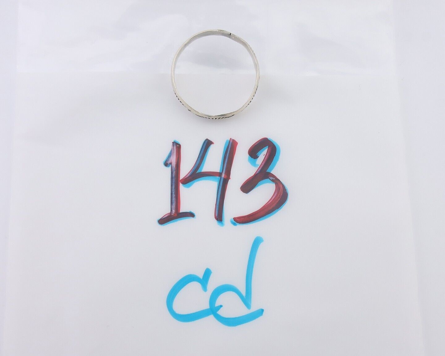 Navajo Hand Stamped Band 925 Silver 5.0 mm Signed Larry Chavez Size 11.75 C.80's