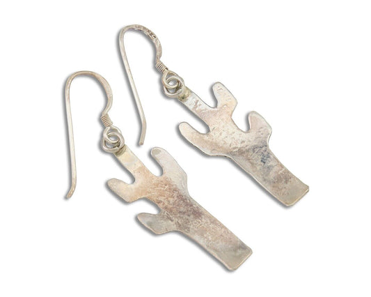 Navajo Handmade Cactus Earrings 925 Silver Natural Turquoise Native Artist C.80s