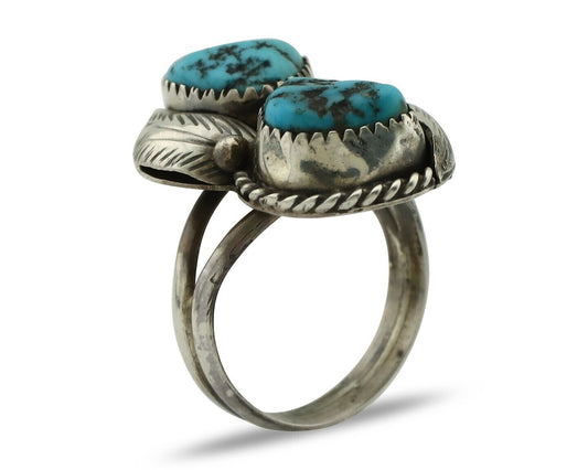 Navajo Ring 925 Silver Sleeping Beauty Nugget Turquoise Native Artist C.80's