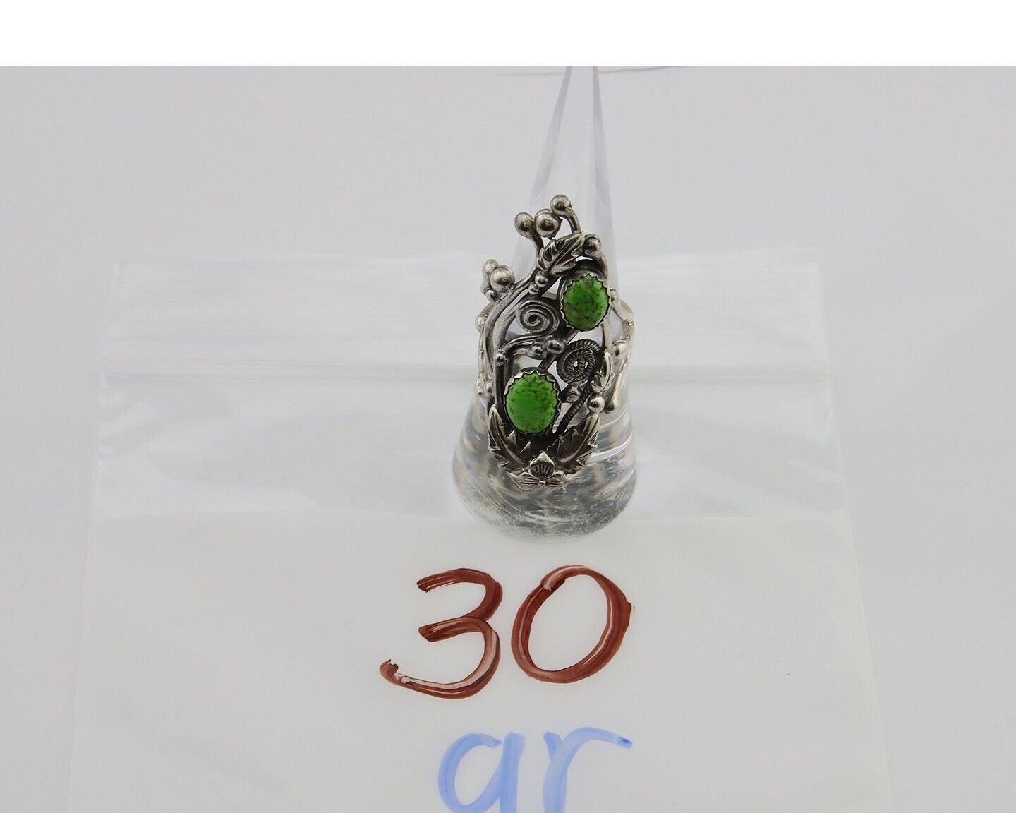 Navajo Ring 925 Silver Natural Gaspiete Artist Signed Prairie Fire C.80's