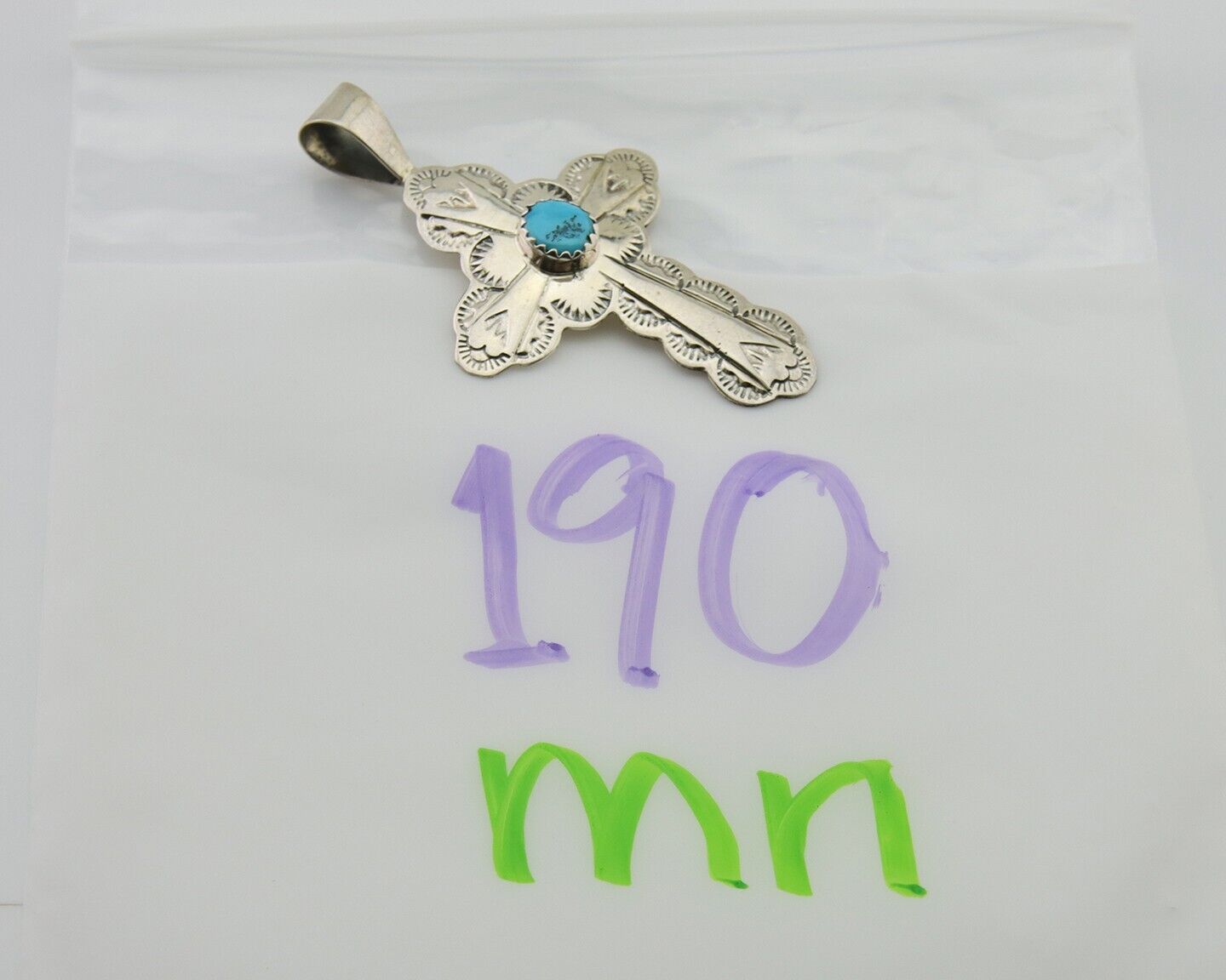 Navajo Cross Hand Stamped Pendant 925 Silver Turquoise Artist Gilbert Lee C.80's