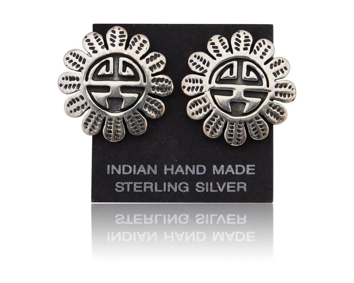 Navajo Tiwa Sun Earrings 925 Silver Native American Artist C.80's