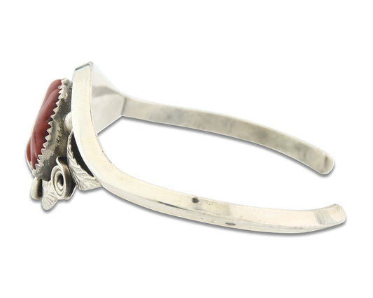Vintage Navajo Bracelet 925 Silver Red Coral handmade Signed Justin Morris