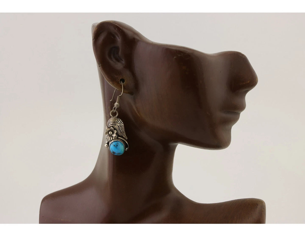 Navajo Handmade Earrings 925 Silver Natural Turquoise Native Artist C.80's