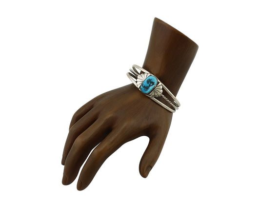 Navajo Bracelet 925 Silver Sleeping Beauty Turquoise Artist Signed LT CHEE C80s