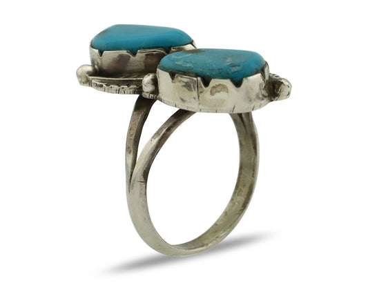 Navajo Ring 925 Silver Blue Turquoise Artist Signed K C.80's