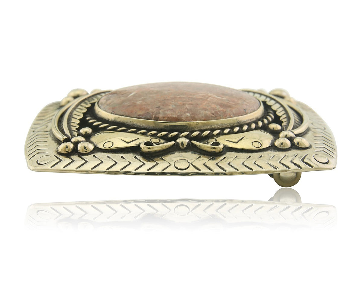 Navajo Belt Buckle .999 Nickel Agate Native Artist Handmade 2.5 x 3.0 in C.80s