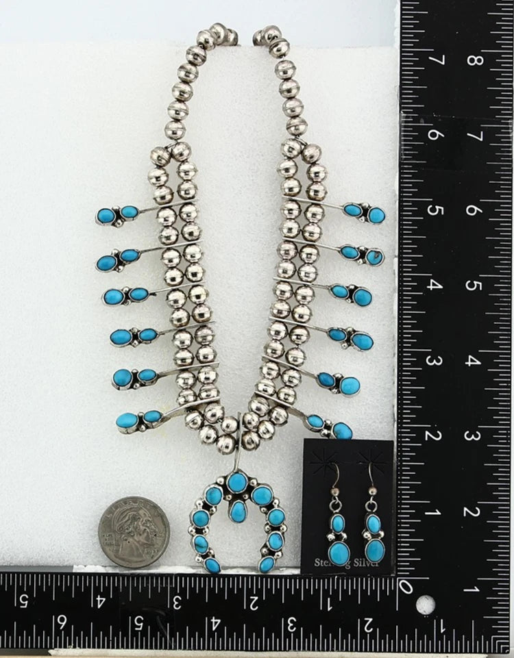 Navajo Squash Necklace Natural Turquoise Vintage Handmade Native Artist C.80's