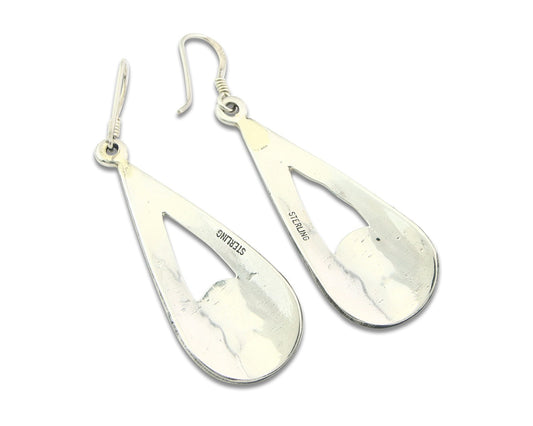 Navajo Earrings Sterling Silver Coral & Turquoise Vintage Dangle Handmade