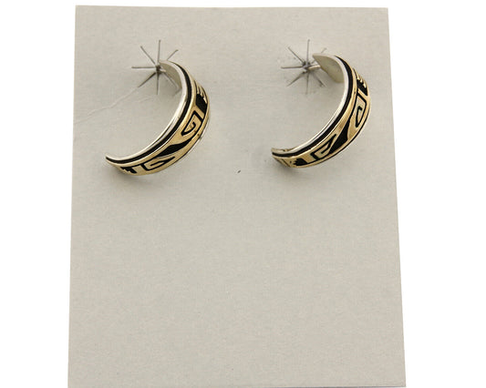 Navajo Hoop Earrings .925 Silver 14k SOLID Yellow GOLD MM Rogers & DJM