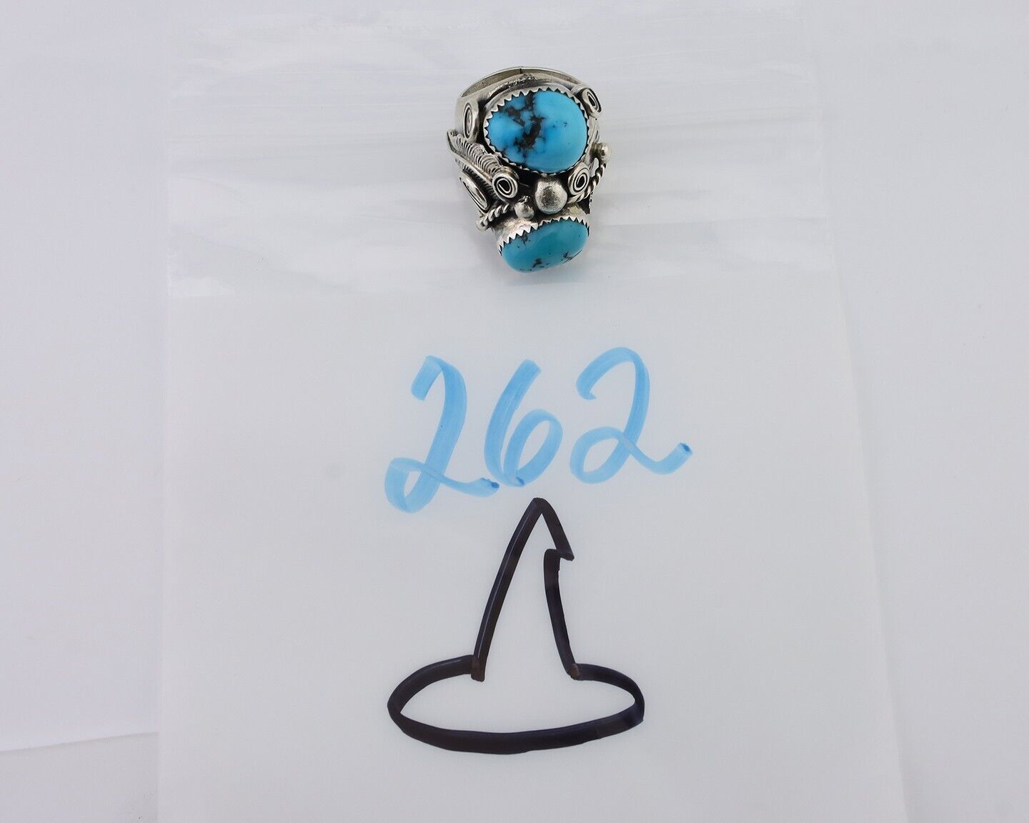 Navajo Ring 925 Silver Sleeping Beauty Turquoise Artist Signed BC C.80's