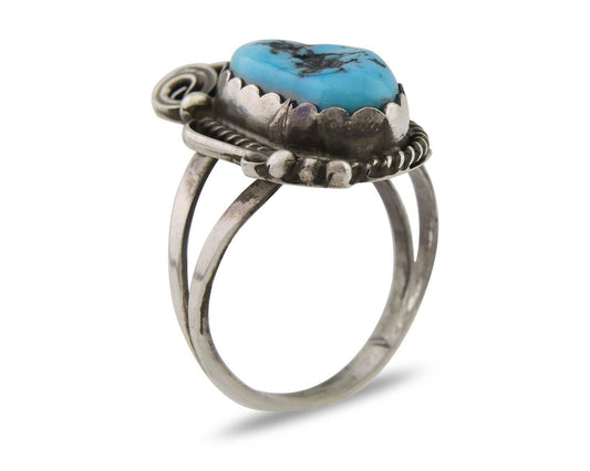 Navajo Ring 925 Silver Sleeping Beauty Turquoise Signed Justin Morris C.80's