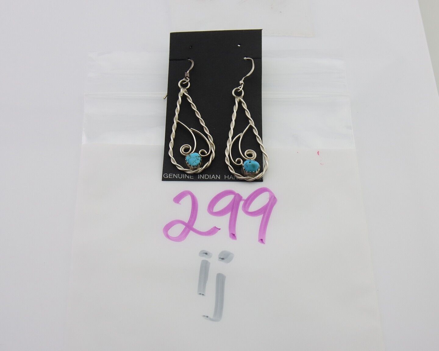 Navajo Dangle Earrings 925 Silver Natural Turquoise Artist Signed JB C.80's