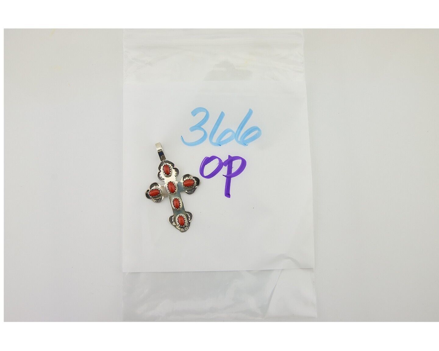 Navajo Cross Pendant 925 Silver Mediterranean Coral Artist Signed CB C.80's