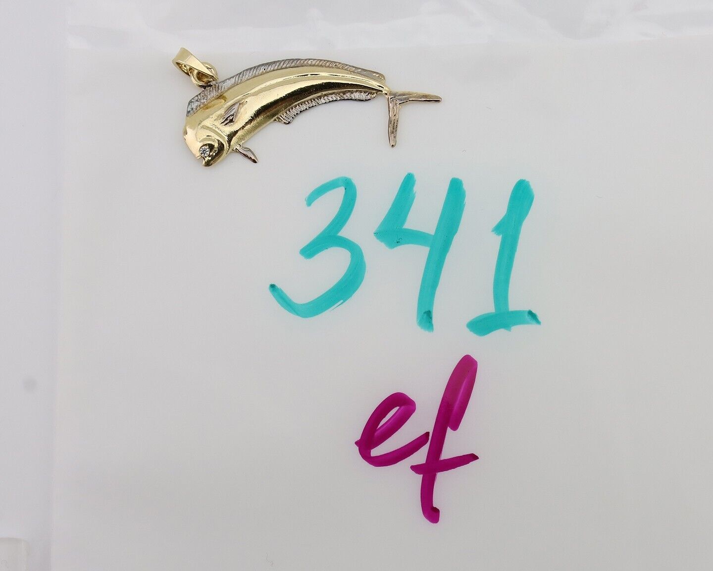 Men 14k Solid Gold Mahi Mahi Dorado Fish Pendant Medium Size 1/2 in x 1 1/2 in