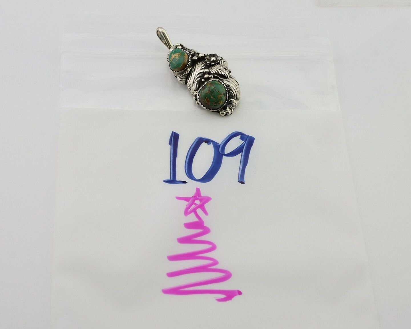 Navajo Pendant 925 Silver Natural Gem Turquoise Signed Tom Willeto C.80's