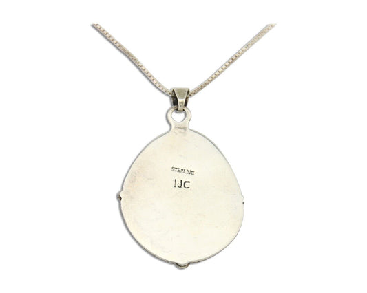 Navajo Necklace 925 Silver Natural Turquoise Artist Signed IJC C.80's