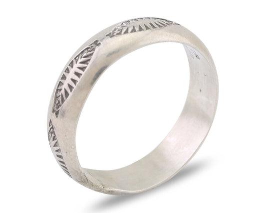 Navajo Hand Stamped Band 925 Silver 6.0 mm Signed Larry Chavez Size 10.5 C.80's