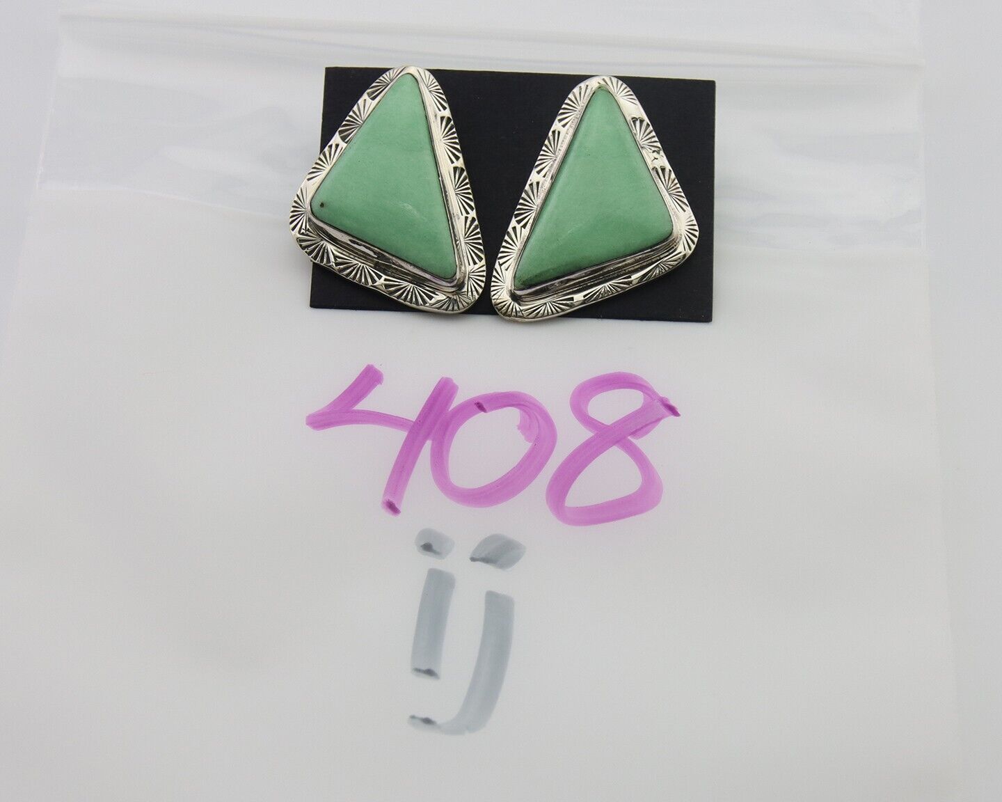 Navajo Earrings 925 Silver Green Turquoise Artist Signed EC C.80's