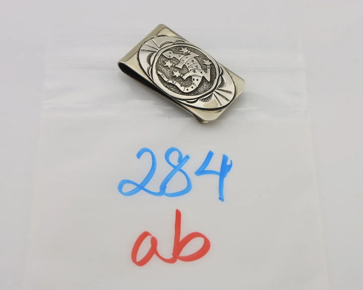 Navajo Lizard Money Clip .925 Silver & .999 Nickle Signed Gibson Gene C.80's